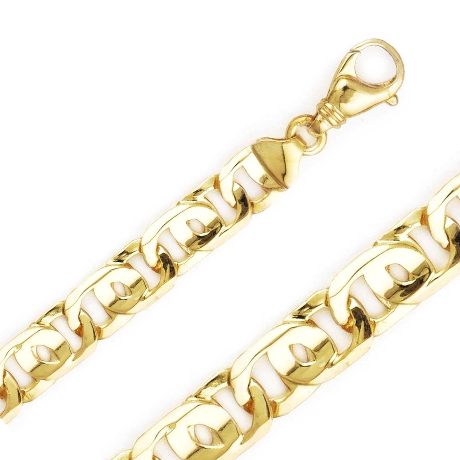 14k Yellow Gold 11.3mm Hand Made Tiger Eye Chain 16 Inches